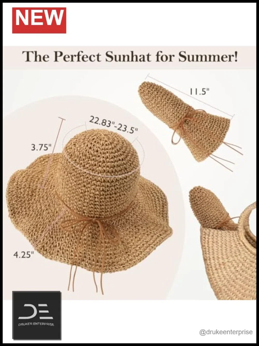 Floppy Wide Brim Straw Sun Hat Foldable Packable Roll up Travel Hat
